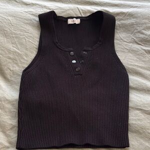 Black Ribbed Buttoned Crop Tank Top